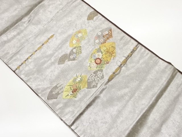 JAPANESE NAGOYA OBI / WOVEN DRUM & FLORAL PLANTS